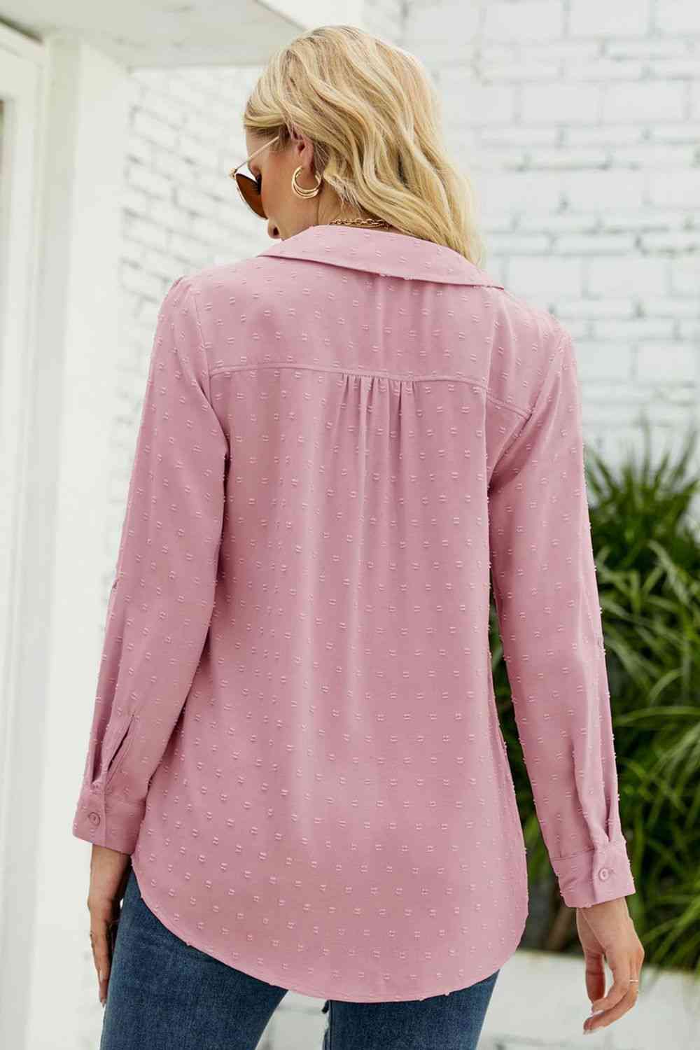 Swiss Dot Johnny Collar Blouse - Ladyez