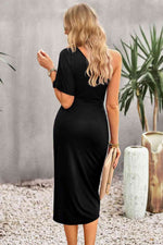 Ruched One-Shoulder Tulip Hem Dress - Ladyez