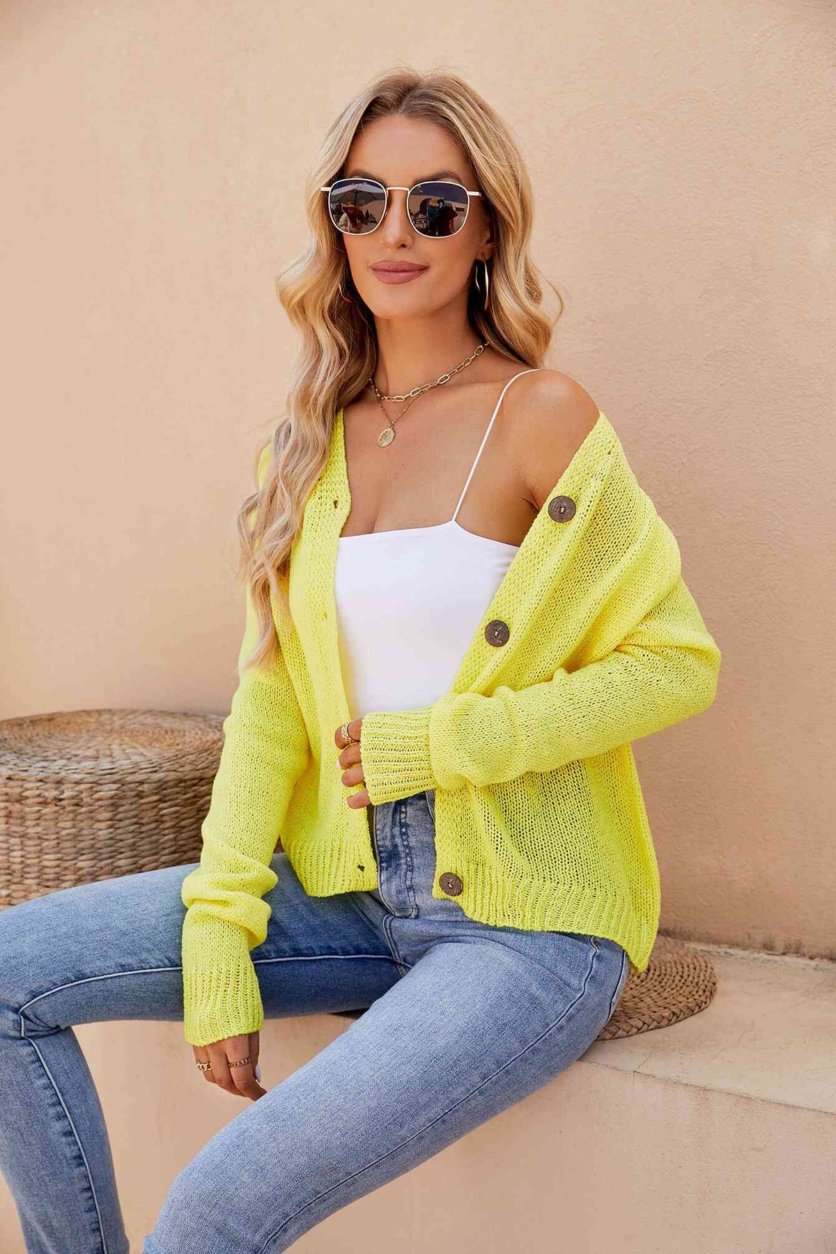 Raglan Sleeve Button Front Cardigan - Ladyez