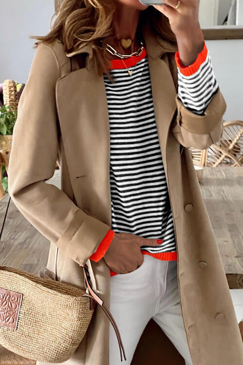 Striped Round Neck Drop Shoulder T-Shirt - Ladyez