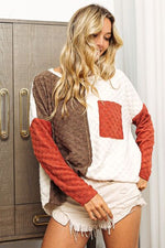 BiBi Color Block Brushed Checker Top - Ladyez