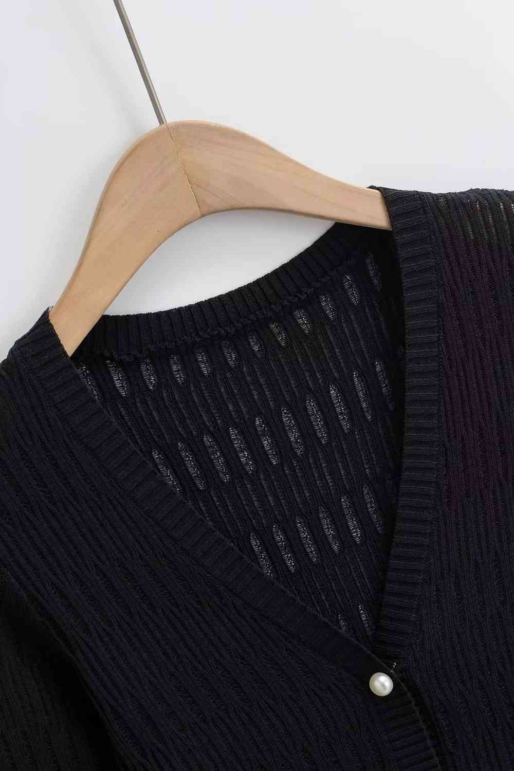 Button Down Long Sleeve Cropped Cardigan - Ladyez