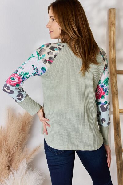 Hailey & Co Full Size Printed Round Neck Blouse - Ladyez