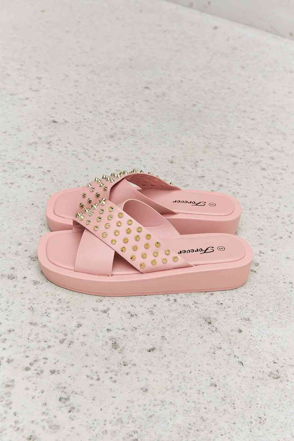 Forever Link Studded Cross Strap Sandals in Blush - Ladyez