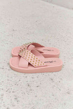 Forever Link Studded Cross Strap Sandals in Blush - Ladyez
