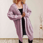 Cable-Knit Open Front Dropped Shoulder Cardigan - Ladyez
