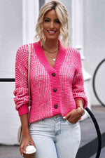 Woven Right Waffle-Knit Drop Shoulder Button-Down Cardigan - Ladyez
