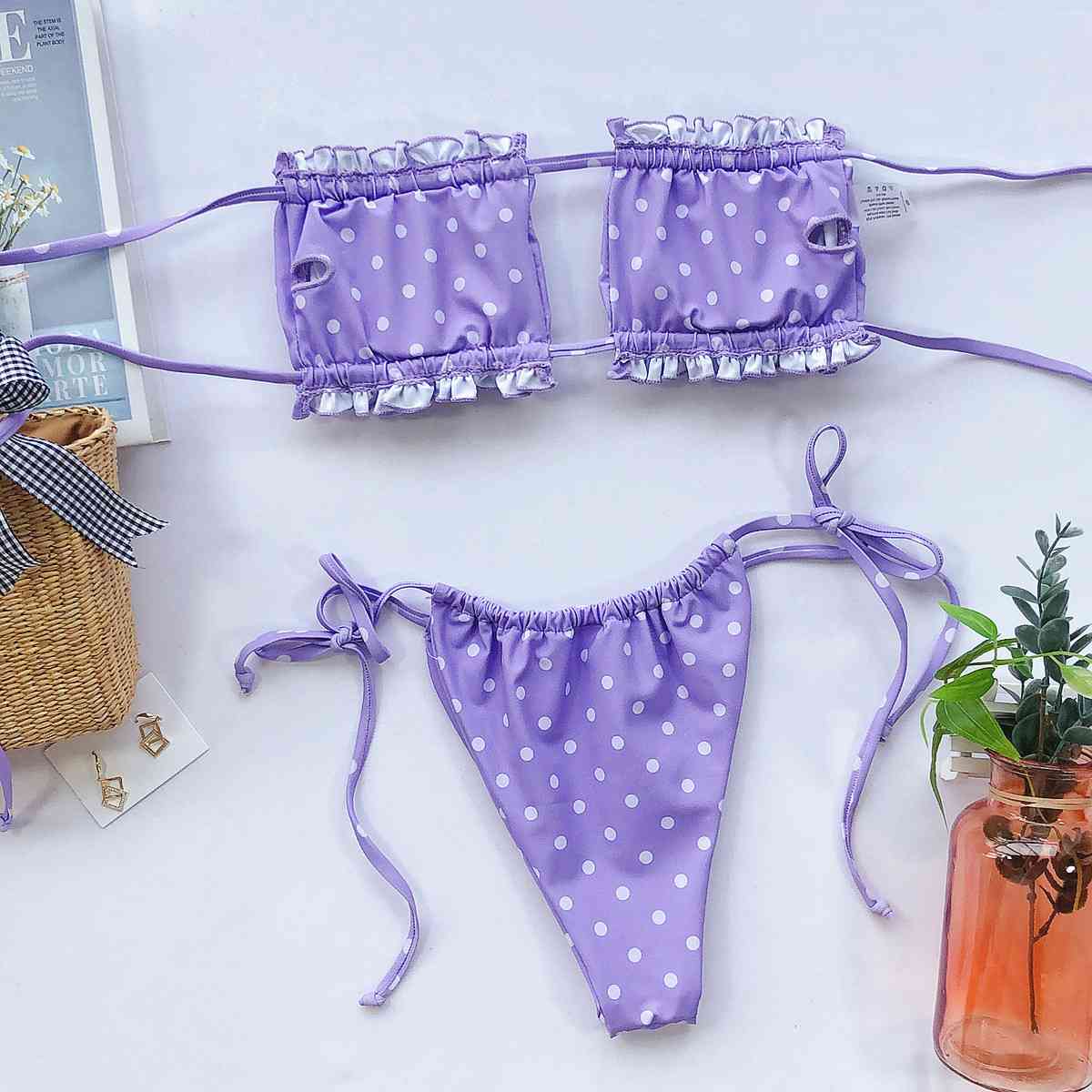 Frill Trim Ruched Bikini Set - Ladyez