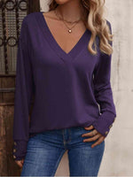 V-Neck Long Sleeve Top - Ladyez