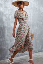 Floral Surplice Neck Tied Midi Dress - Ladyez