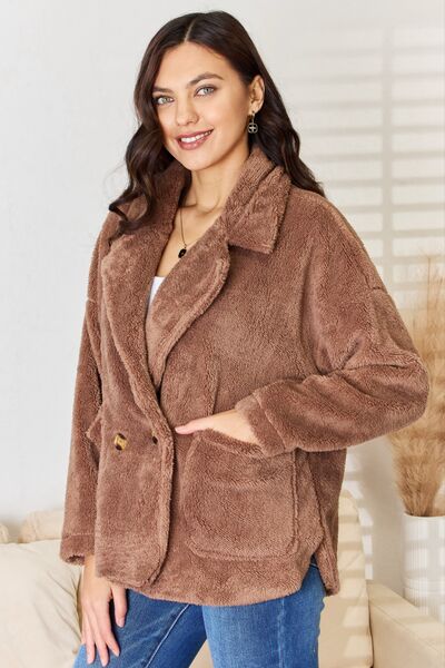 Culture Code Double Breasted Fuzzy Coat - Ladyez