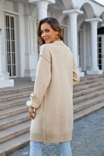 Open Front Dropped Shoulder Cardigan with Pocket - Ladyez