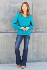 Basic Bae Full Size V-Neck Lantern Sleeve Blouse - Ladyez