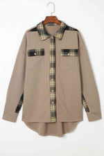 Plaid Button Down Collared Jacket - Ladyez