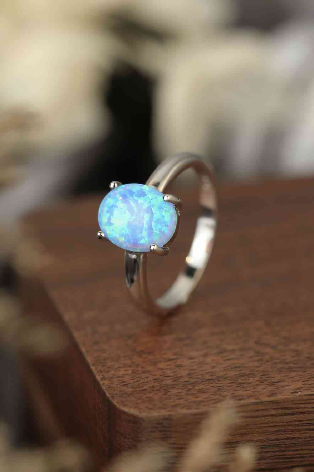 925 Sterling Silver Opal Solitaire Ring - Ladyez