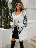 Geometric Fuzzy Hooded Cardigan - Ladyez