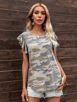 Round Neck Butterfly Sleeve Top - Ladyez