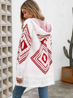 Geometric Fuzzy Hooded Cardigan - Ladyez