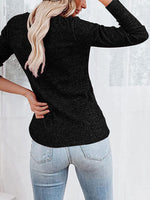 Round Neck Buttoned Long Sleeve T-Shirt - Ladyez