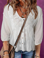 Lace Detail Round Neck Blouse - Ladyez