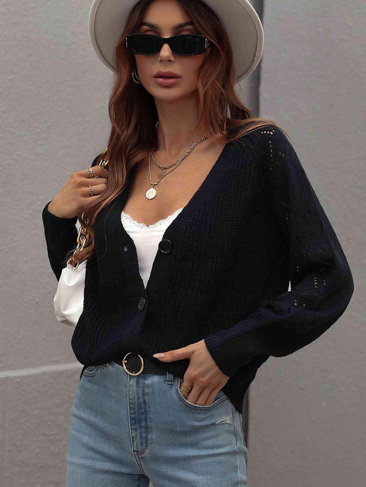 Double Take Rib-Knit Plunge Raglan Sleeve Cardigan - Ladyez