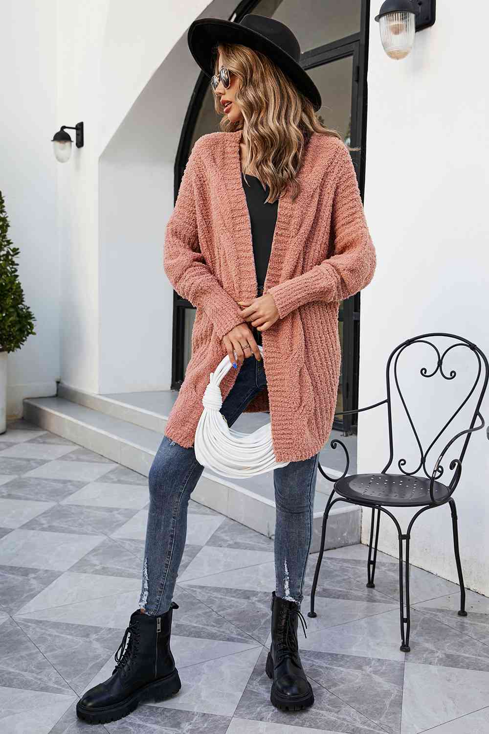 Open Front Dolman Sleeve Cardigan - Ladyez
