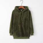 Quarter-Zip Drawstring Teddy Hoodie - Ladyez