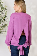 BiBi Tie Back Drop Shoulder Long Sleeve Top - Ladyez