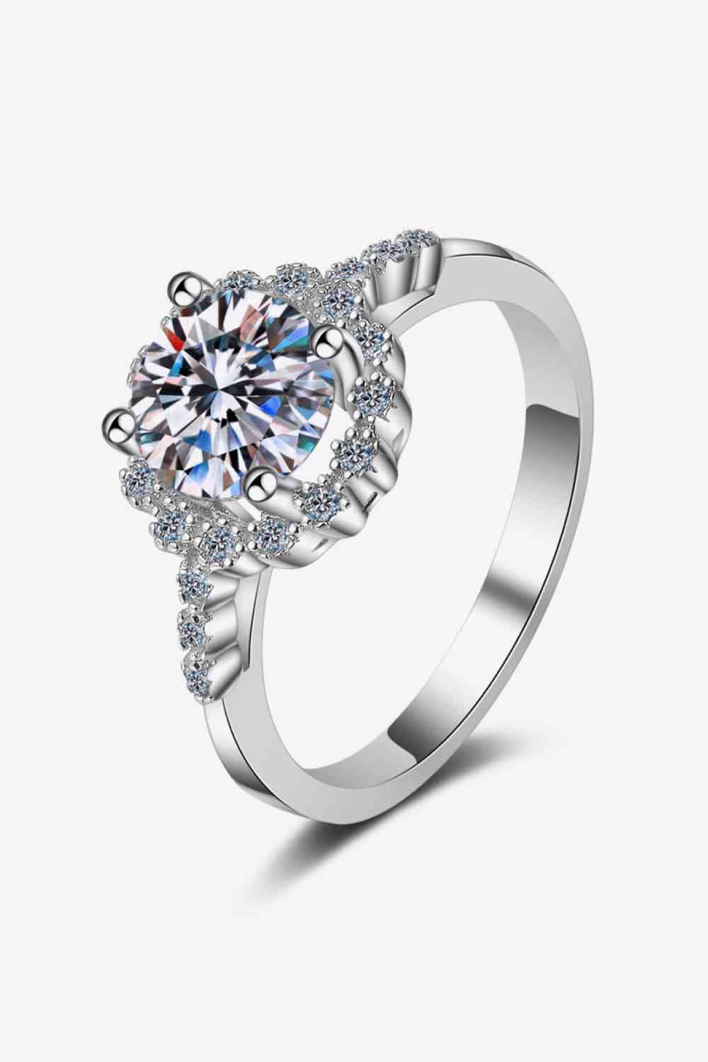 1 Carat Moissanite Rhodium-Plated Halo Ring - Ladyez