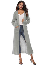 Long Sleeve Open Front Buttoned Cardigan - Ladyez
