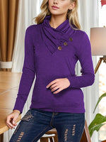 Buttoned Mock Neck Long Sleeve Blouse - Ladyez