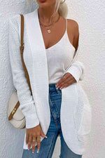 Open Front Rib-Knit Cardigan with Pockets - Ladyez