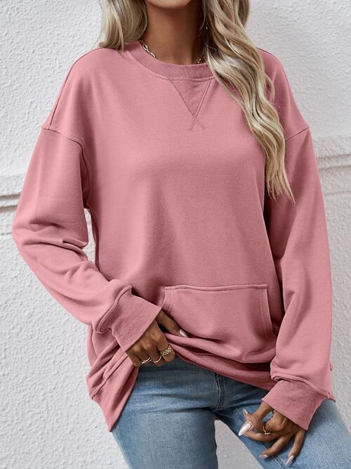 Round Neck Long Sleeve Sweatshirt - Ladyez