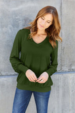Basic Bae Full Size V-Neck Lantern Sleeve Blouse - Ladyez