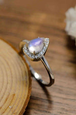 Moonstone Teardrop 925 Sterling Silver Halo Ring - Ladyez