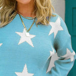 Star Pattern Round Neck Sweater - Ladyez