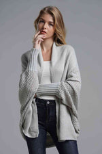 Double Take Dolman Sleeve Open Front Ribbed Trim Longline Cardigan - Ladyez