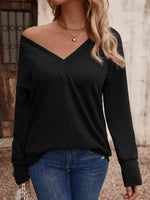 V-Neck Long Sleeve Top - Ladyez