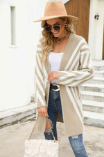 Woven Right Two-Tone Open Front Fuzzy Longline Cardigan - Ladyez