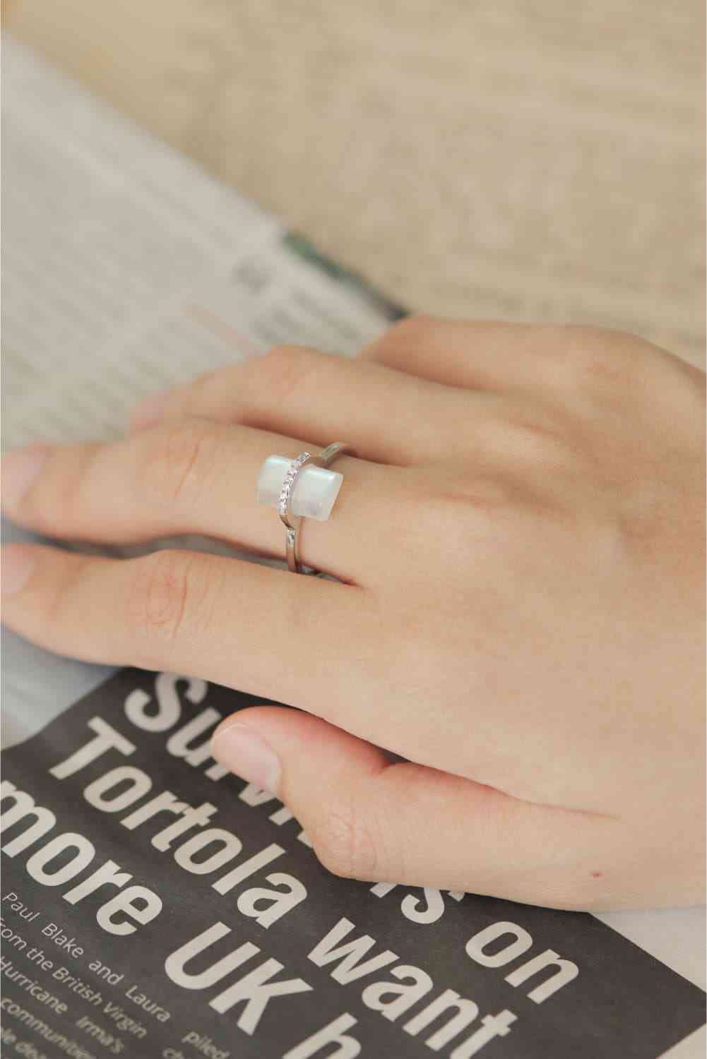 Natural Moonstone Platinum-Plated Ring - Ladyez