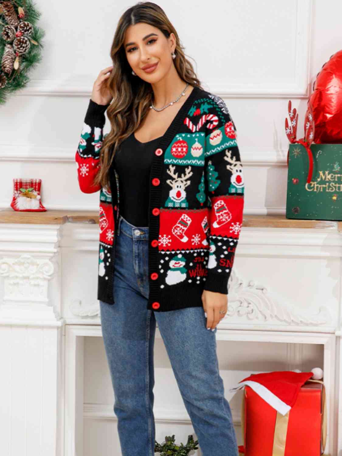 Christmas Button Down Cardigan - Ladyez
