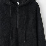 Quarter-Zip Drawstring Teddy Hoodie - Ladyez