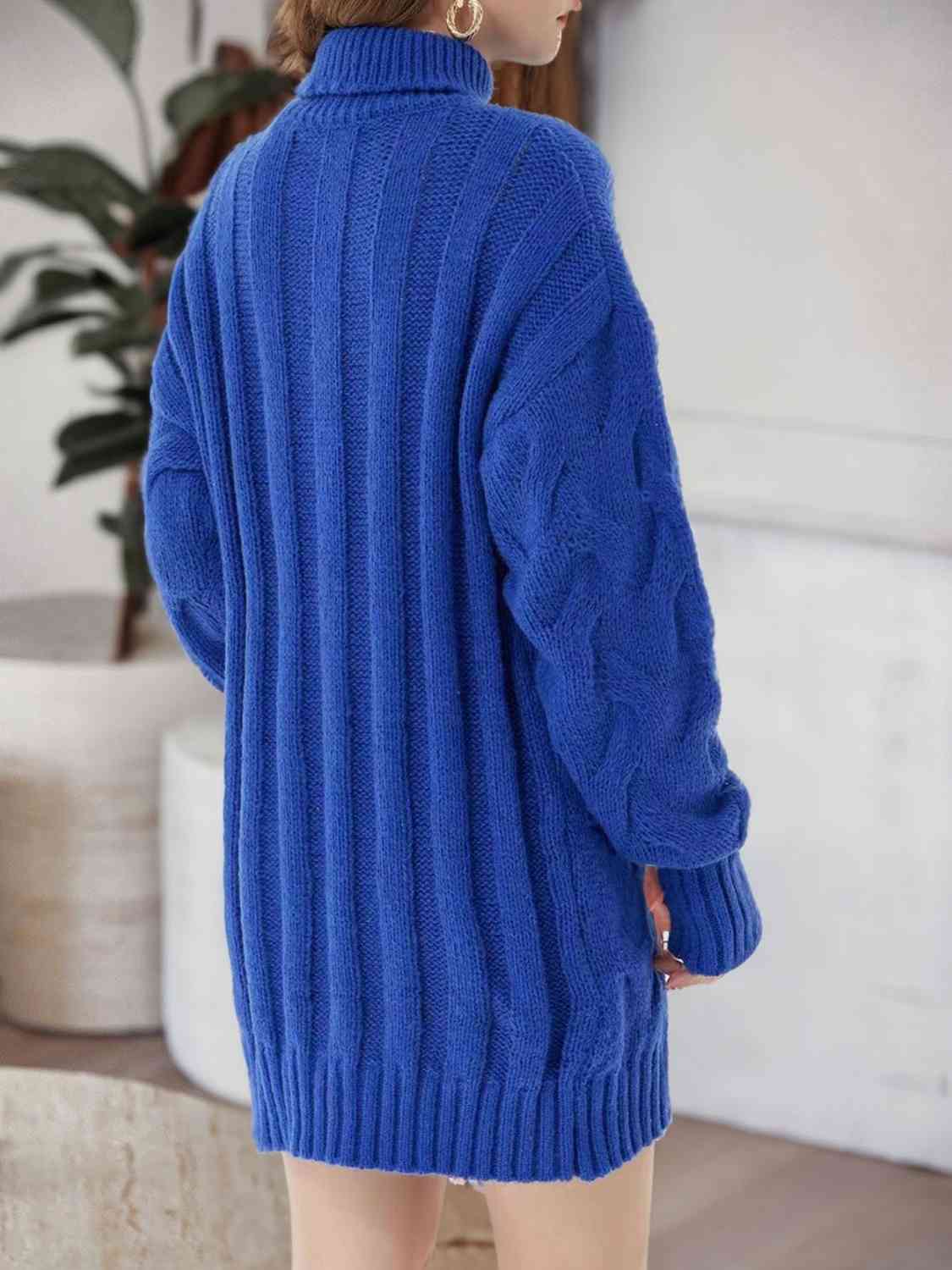 Cable-Knit Turtleneck Sweater Dress - Ladyez