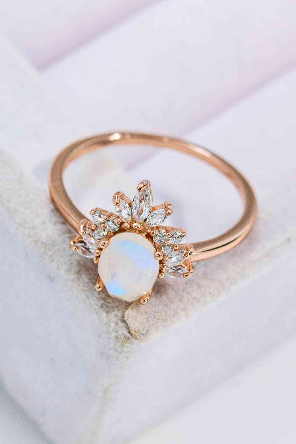 18K Rose Gold-Plated Natural Moonstone Ring - Ladyez