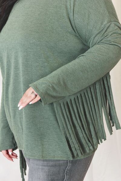 Celeste Full Size Fringe Detail Long Sleeve Top - Ladyez