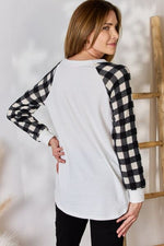 Hailey & Co Full Size Plaid Raglan Sleeve Round Neck Blouse - Ladyez