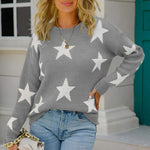Star Pattern Round Neck Sweater - Ladyez