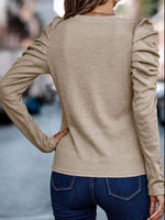 Round Neck Puff Sleeve Sleeve Blouse - Ladyez