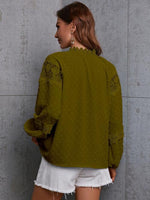 Crochet Tassel Tie Neck Long Sleeve Blouse - Ladyez