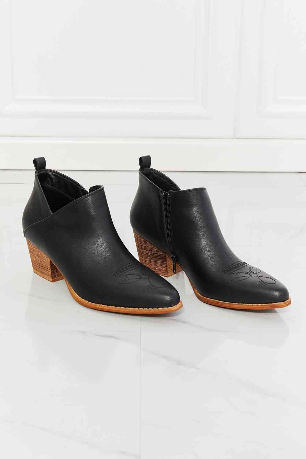 MMShoes Trust Yourself Embroidered Crossover Cowboy Bootie in Black - Ladyez